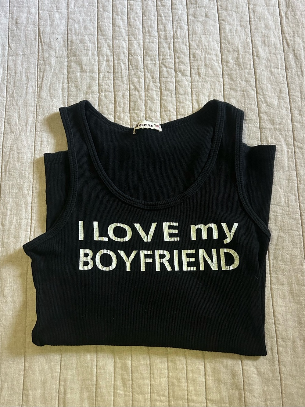 I Love My Boyfriend Black Ribbed Tank Top